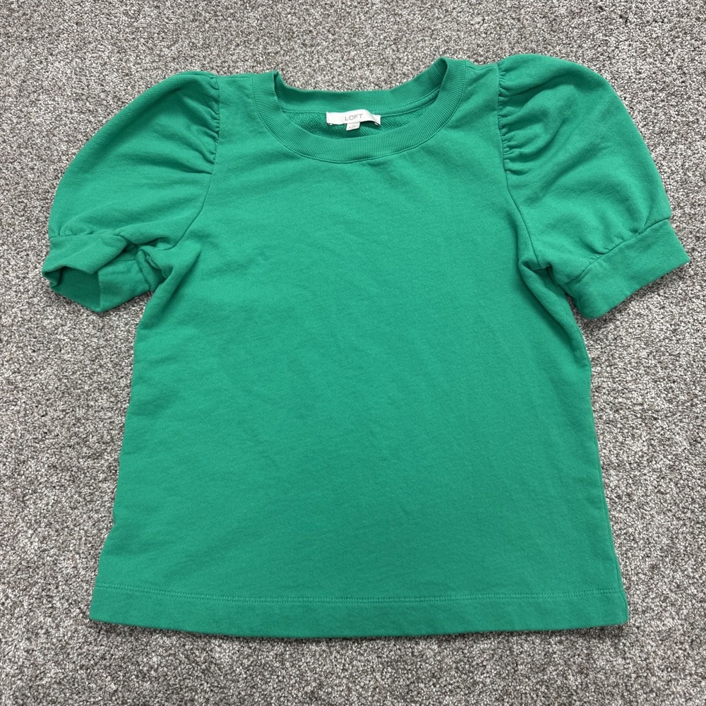 LOFT Shirt Womens M Green Puff Short Sleeve Crew Neck Basic Jersey Top